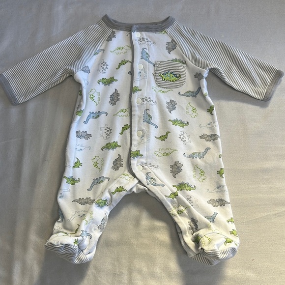 Little Me - White and Green Dinosaur Footie One Piece Sleeper - Picture 1 of 4